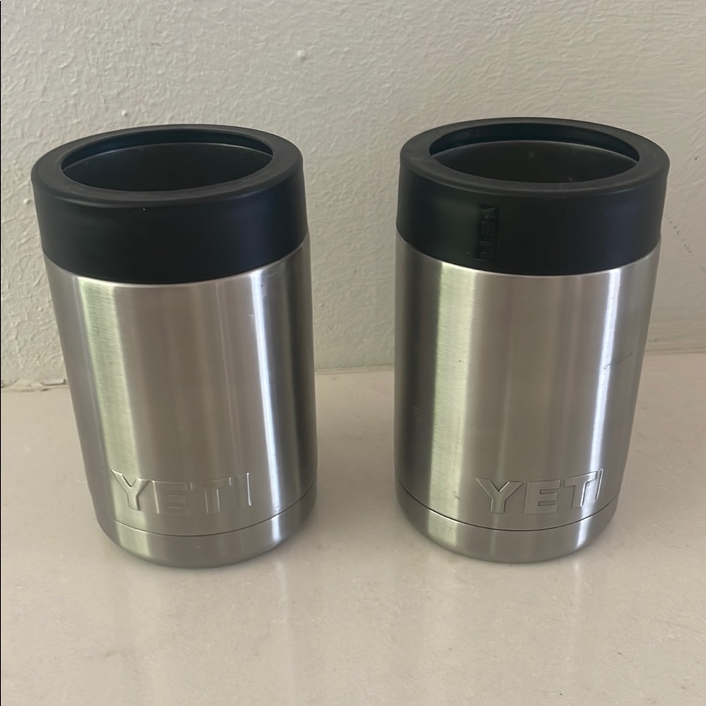 YETI Silver and Black Can Coolers